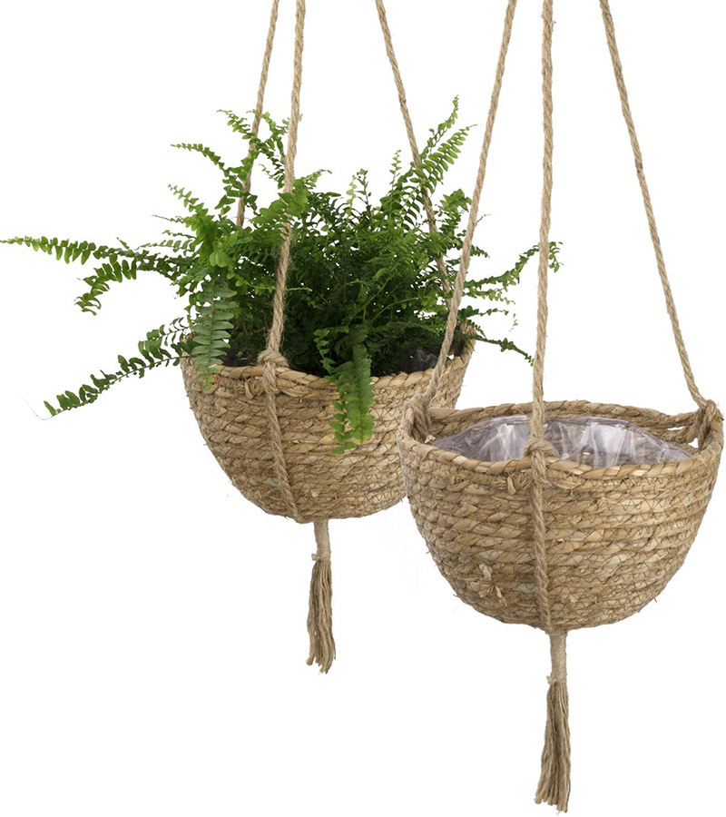 Straw hanging basket storage basket woven hanging pot plant flowers green plant hanging wall-mounted hand-woven flower device