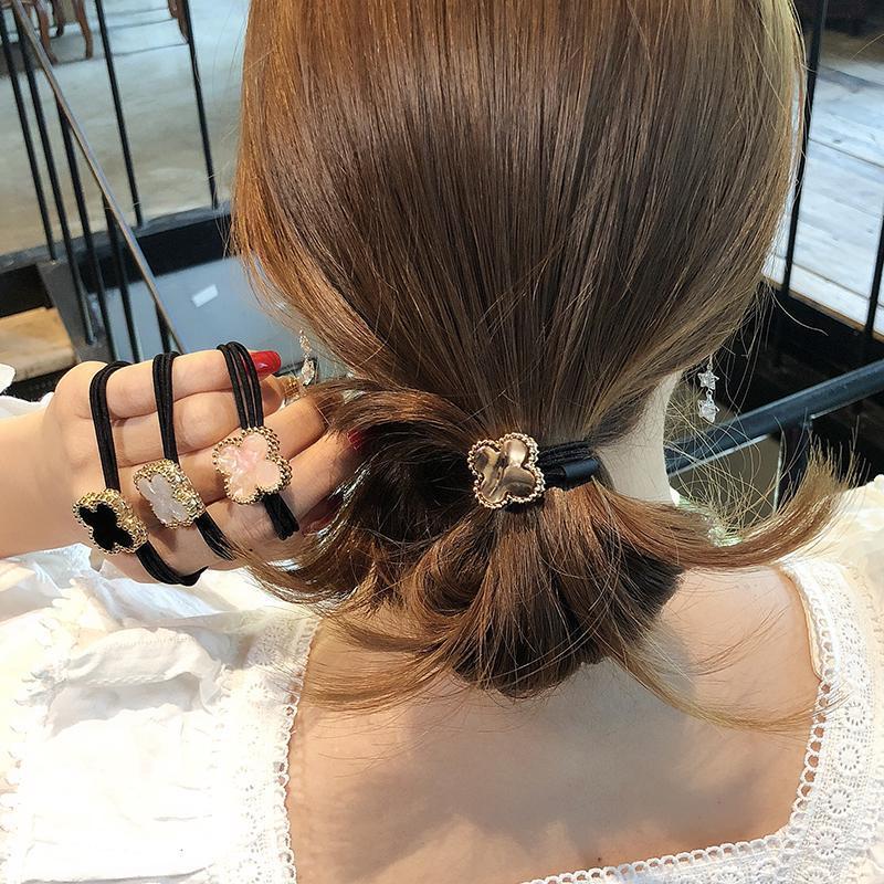 Korean Style Fresh Style Mori Women's Four-leaf Clover Hair Rope Women's Hair Ring Simple Hair Accessories Adult Personalized All-match Rubber Tendon Hair Rope