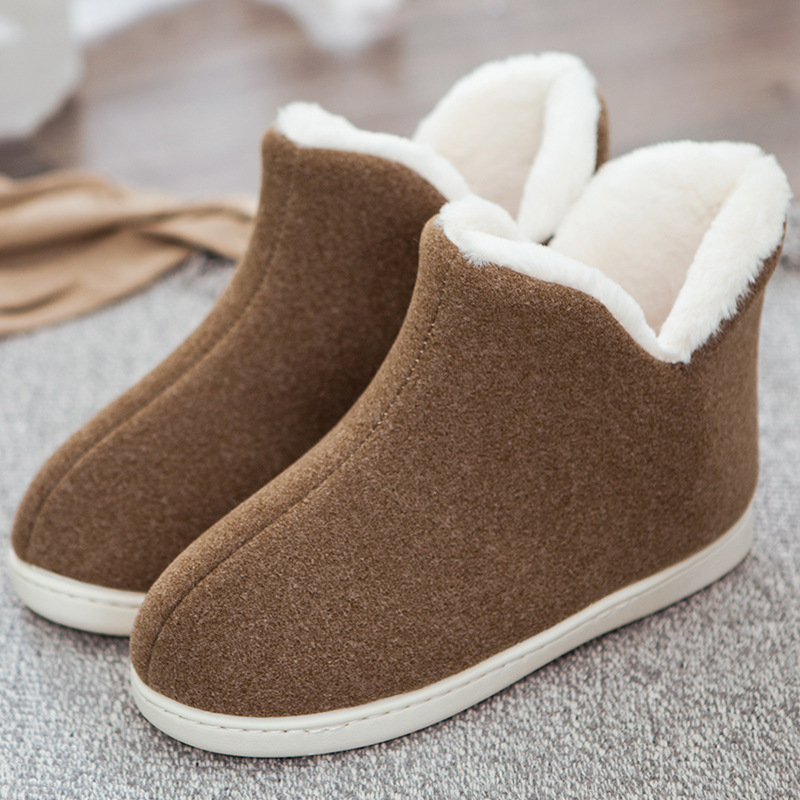 Wool Slippers Women's Winter Cute High-heeled Cotton Slippers Men's Household Thick-soled Shoes Winter Household Cotton Shoes