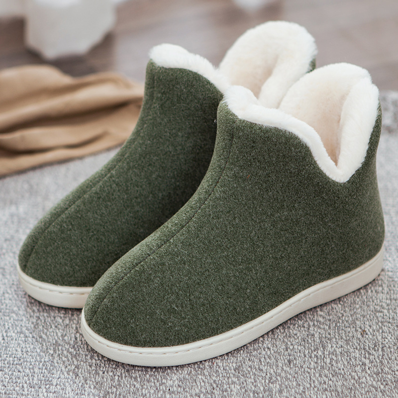 Wool Slippers Women's Winter Cute High-heeled Cotton Slippers Men's Household Thick-soled Shoes Winter Household Cotton Shoes