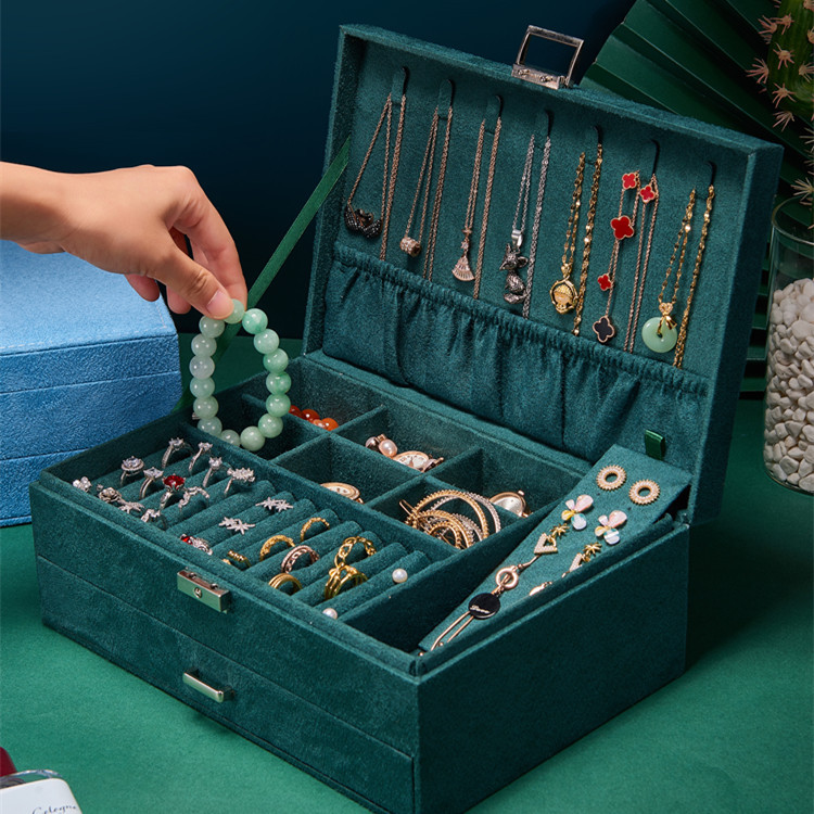 Multi-layer flannel jewelry box drawer storage box ring earrings jewelry box with lock storage finishing jewelry box