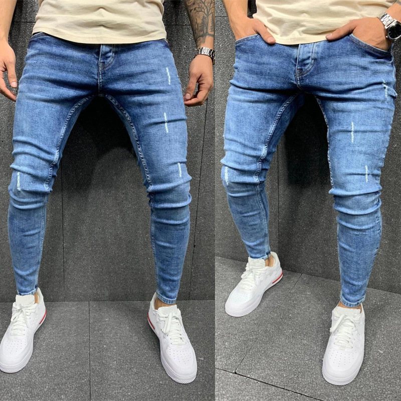 Foreign Trade High Quality Men's Abraded Leg Stretch jeans Amazon Skinny jeans Men jeans