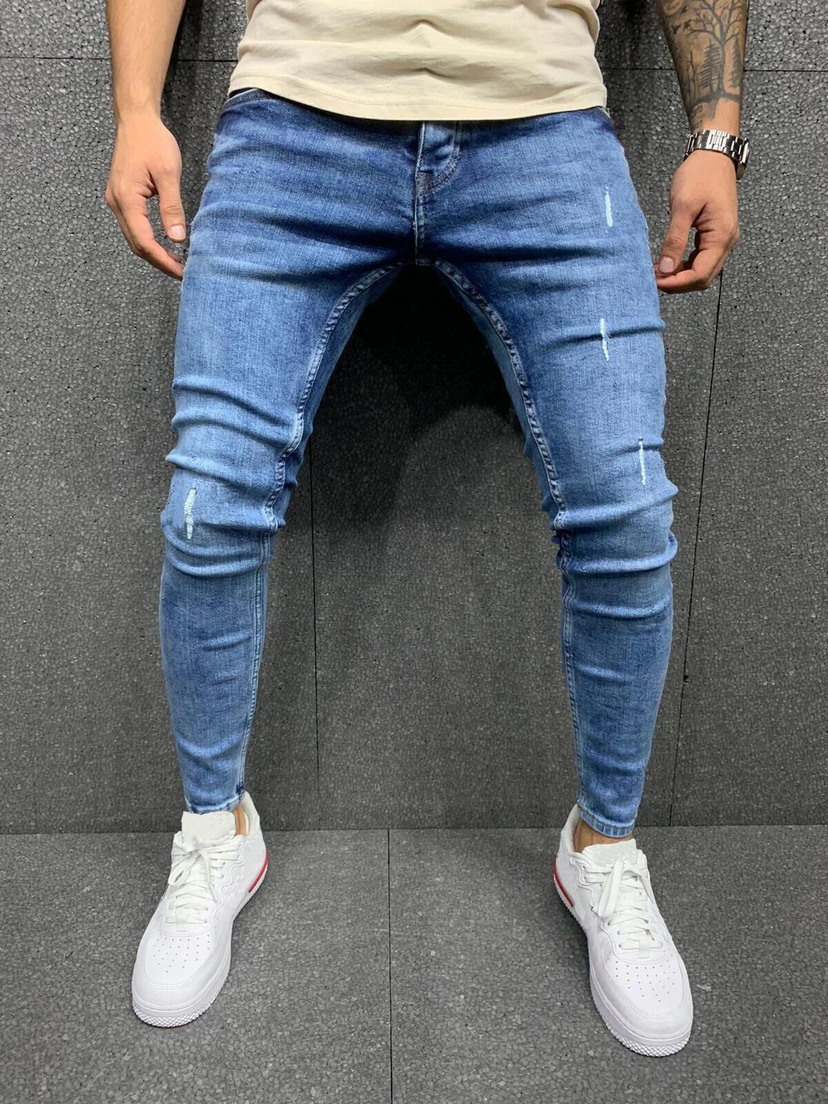 Foreign Trade High Quality Men's Abraded Leg Stretch jeans Amazon Skinny jeans Men jeans