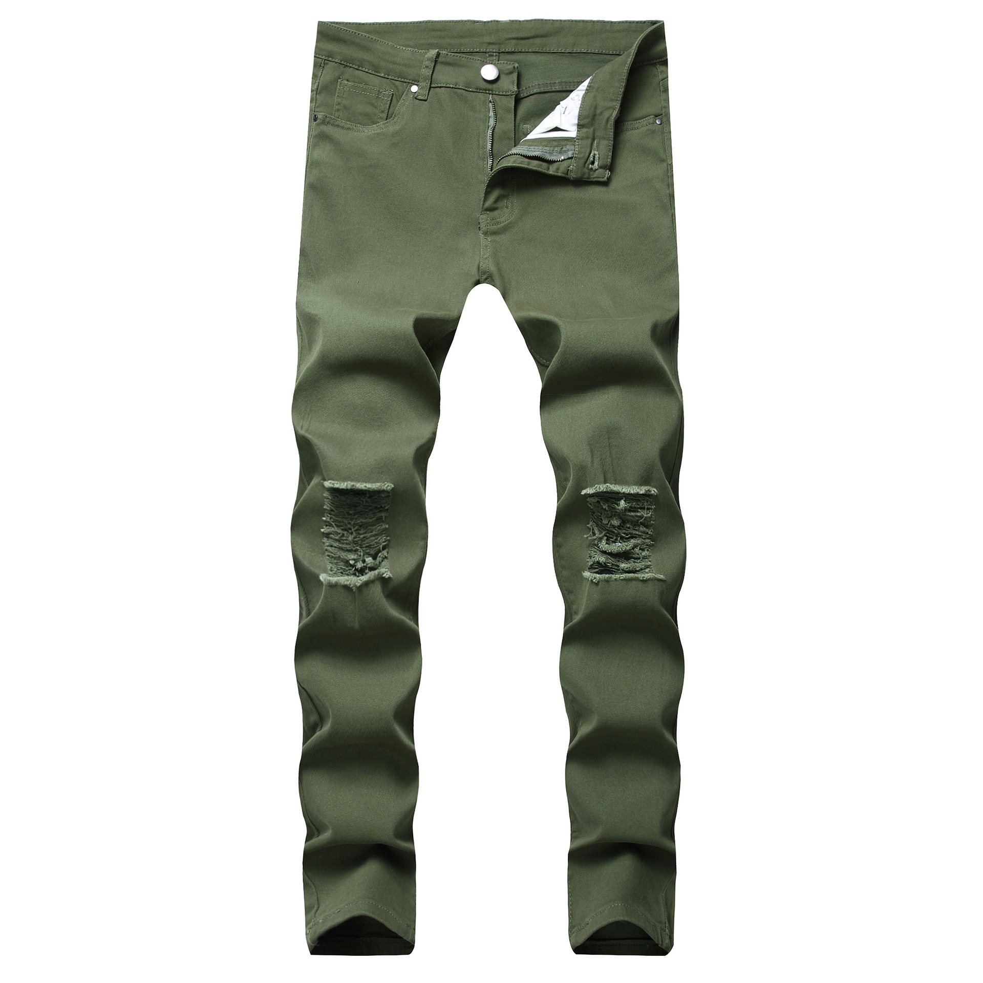 Summer Beggar Ripped Jeans Men's Five-color Ripped Pants Men's Slim-fit Knee Ripped Stretch Casual Jeans Trendy