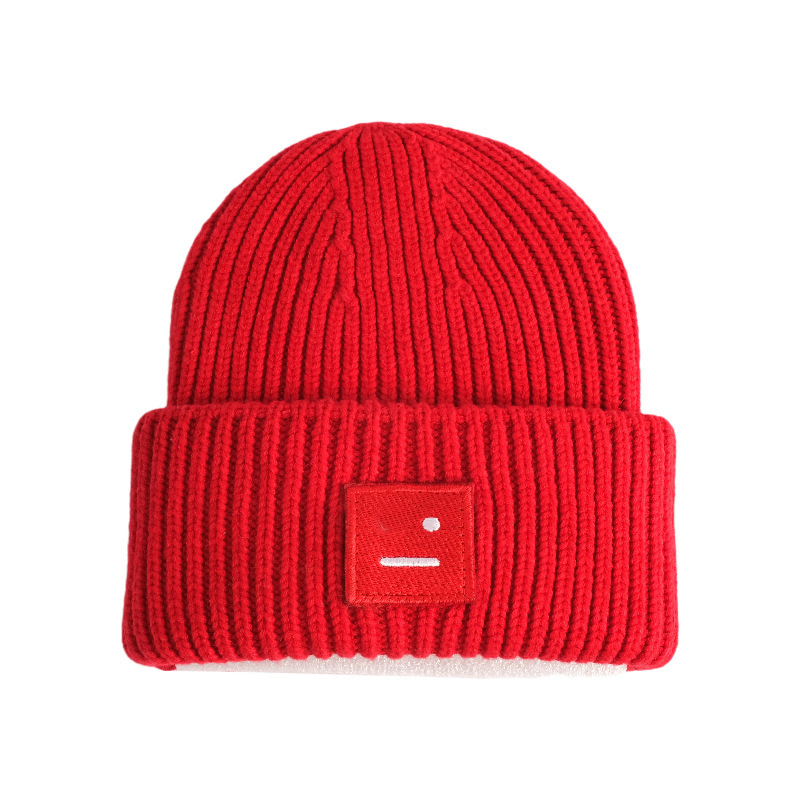 180g wool square smiley face knitted hat women's autumn and winter warm thickened wool hat men's and women's couple's cold hat