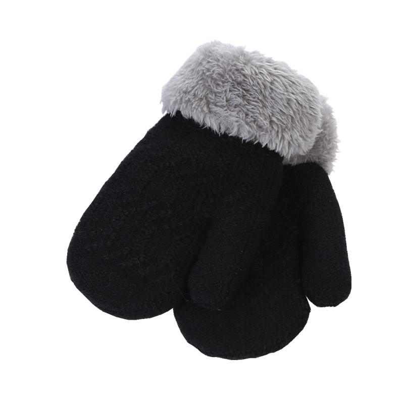 0-3 years old children Winter velvet padded plush gloves baby warm cross-border twill jacquard solid color wool mouth