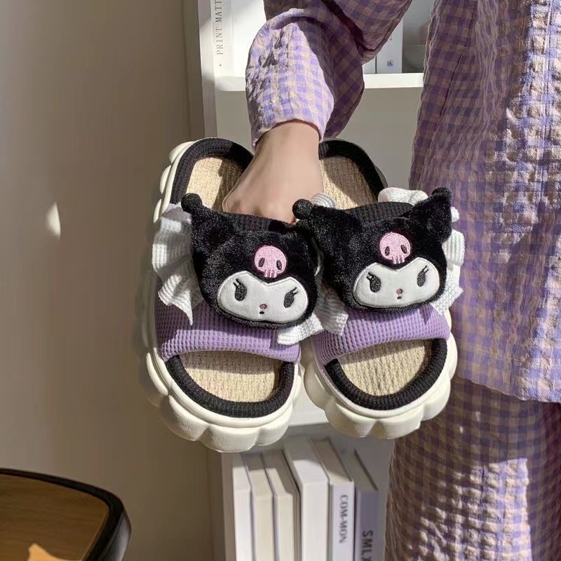 ins linen slippers cartoon cute home indoor women's shoes girl home outdoor sandals women's slippers