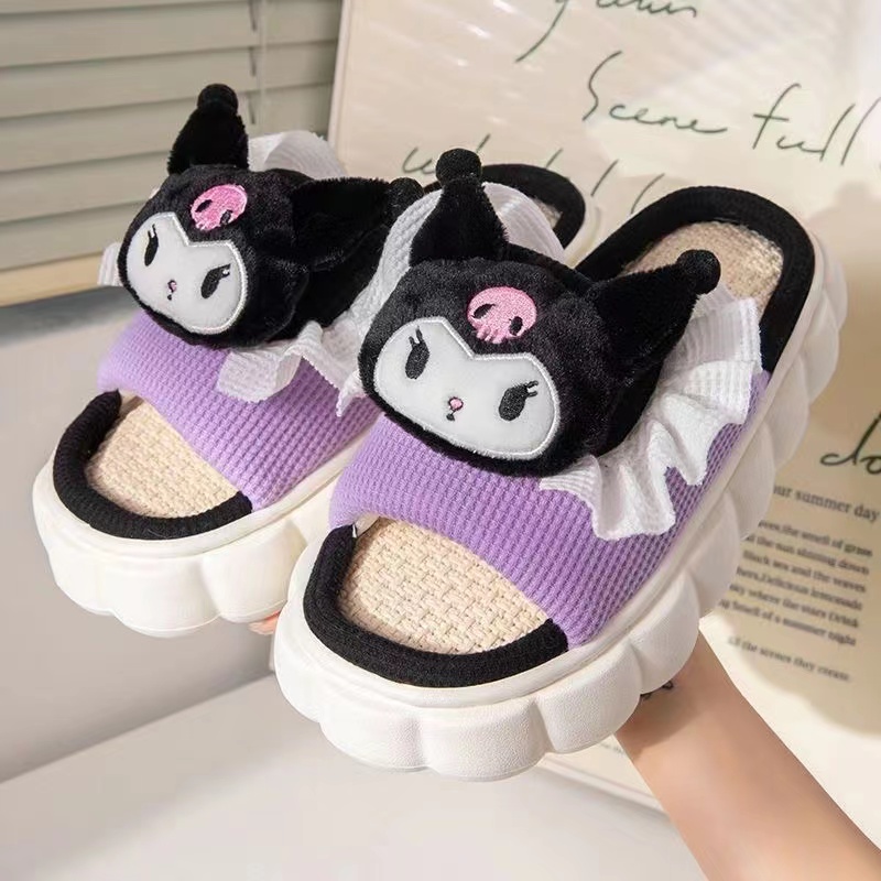 ins linen slippers cartoon cute home indoor women's shoes girl home outdoor sandals women's slippers