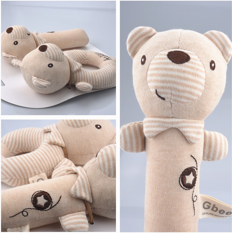 2023gbee new cotton hand bell stick baby round bell baby soothing toy rocker hand bell