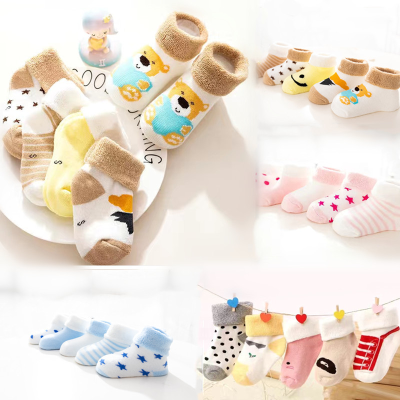 Cross-border wholesale children's socks autumn and winter thickened pull Terry socks for boys and girls newborn baby floor socks baby cotton socks