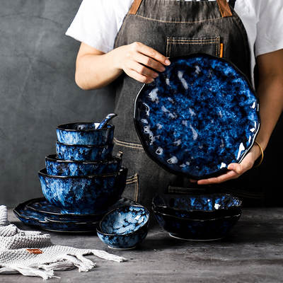 Japanese creative Blue Demon tableware suit salad bowl restaurant Home pasta plate hotel ceramic tableware wholesale