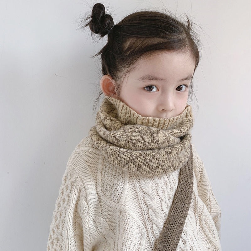 Children's Scarf Korean Style for Boys and Girls Autumn and Winter Baby Scarf Thickened Warm Student Plaid Knitted Wool Neck Set Fashionable