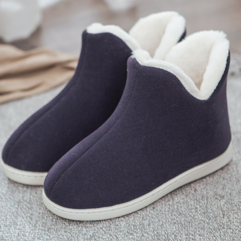 Wool Slippers Women's Winter Cute High-heeled Cotton Slippers Men's Household Thick-soled Shoes Winter Household Cotton Shoes