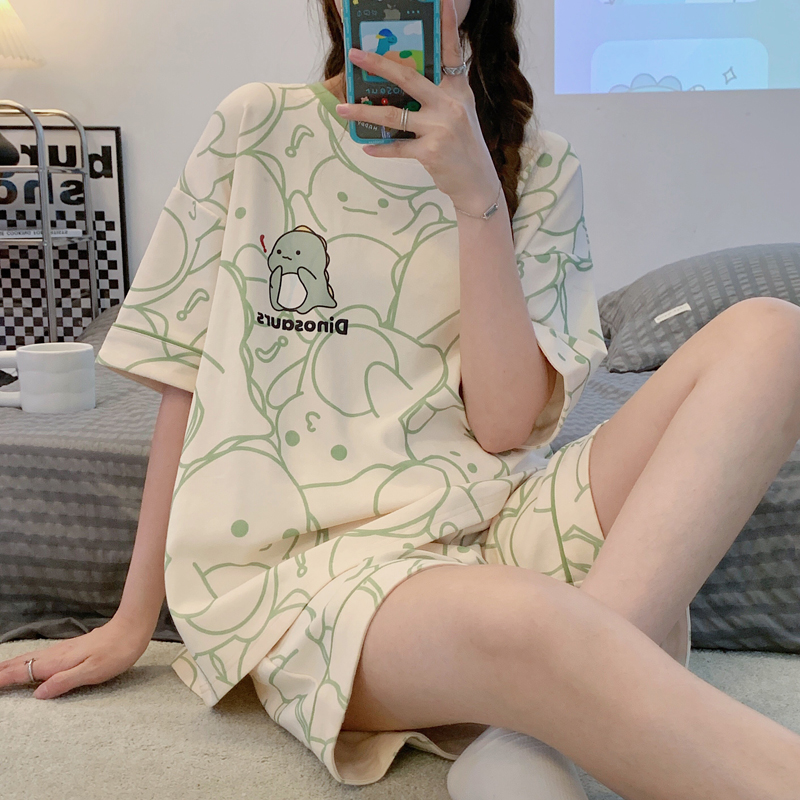 New Style Pajamas Women's Summer Short-sleeved Shorts Imitation Cotton Suit Korean Style Student Sweet Cute Cartoon Ladies Home Clothes
