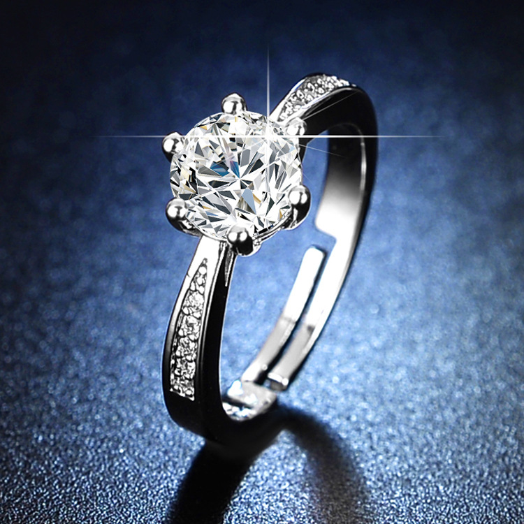 Factory direct simulation diamond opening adjustable ring female six-claw 1 karat imitation moissanite ring Live supply