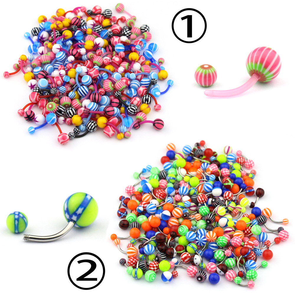 Cross-border Amazon wish acrylic belly button ring stainless steel soft Rod belly button nail Europe and the United States hot belly button