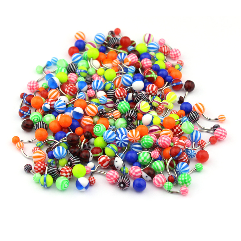 Cross-border Amazon wish acrylic belly button ring stainless steel soft Rod belly button nail Europe and the United States hot belly button