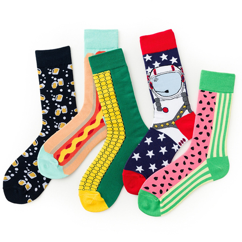 Spring and Autumn Men's New European and American Fashion Brand Socks Four Seasons Cotton Cross-border Couple Watermelon Corn Series Socks Wholesale