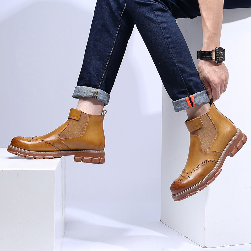 Velvet Martin Boots Men's 2019 New Men's Casual Warm Cotton Boots Fashion Trend Chelsea Boots Genuine Leather Boots