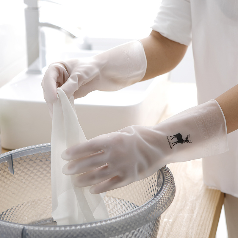 Household Gloves White-transmitting Laundry Waterproof Plastic Rubber Household Cleaning Non-slip Thickening Durable Kitchen Dishwashing