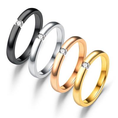 Cross-border Explosions Fashion Opening Couple's Ring Micro-inlaid Zircon Ring Simple Korean Style Stainless Steel Diamond Ring