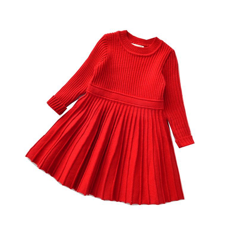 New girls' sweater wholesale Angola fiber children's knitted large swing skirt wool pleated base skirt