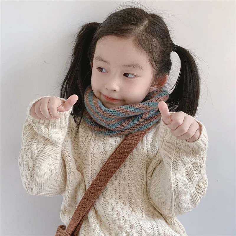 Children's Scarf Korean Style for Boys and Girls Autumn and Winter Baby Scarf Thickened Warm Student Plaid Knitted Wool Neck Set Fashionable