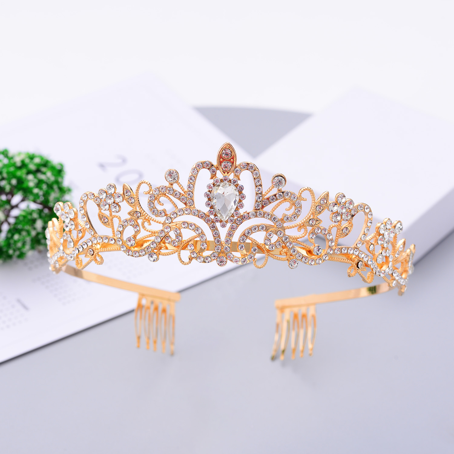 Hot sale Crystal Diamond Bride wedding hair crown birthday headdress hair accessories ball crown show headband