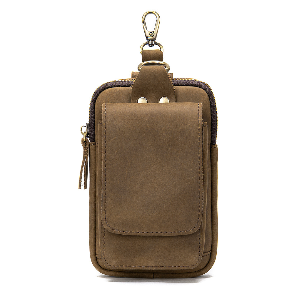 Retro Waist Bag Top Layer Cowhide Belt Bag Men's Work Site Wear Belt Vertical Genuine Leather Multifunctional Mobile Phone Bag