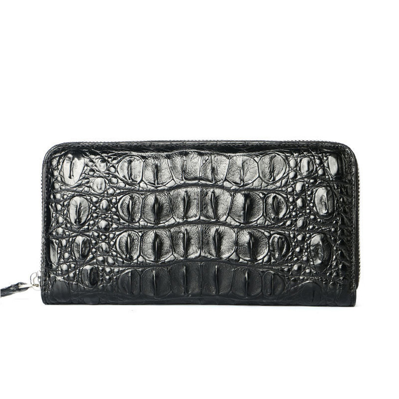 Crocodile Leather Clutch Mid-length Leather Wallet Business Zipper Clutch Crocodile Backbone Clamp Clutch Handbag Men's