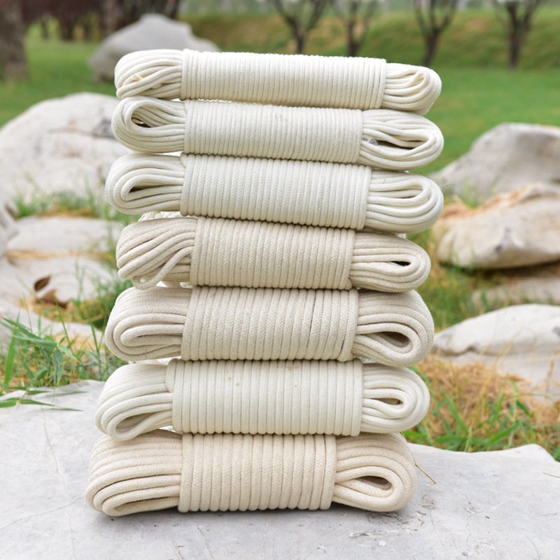 White hand-woven cotton cord self-absorbent cored rope braided rope binding rope flagpole tent drawstring supply