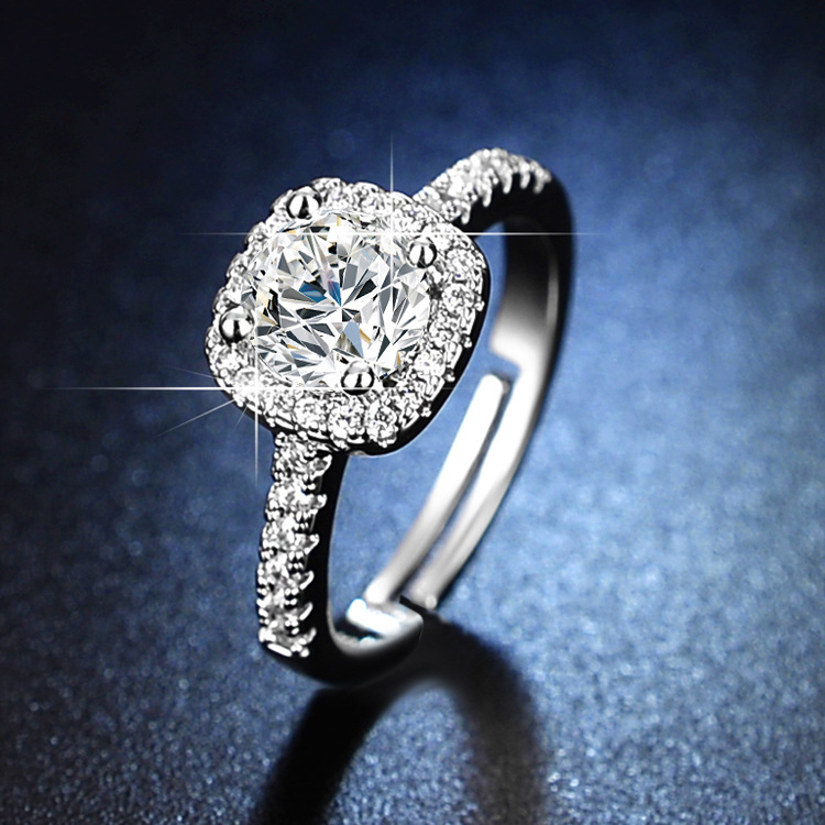 Factory direct simulation diamond opening adjustable ring female six-claw 1 karat imitation moissanite ring Live supply