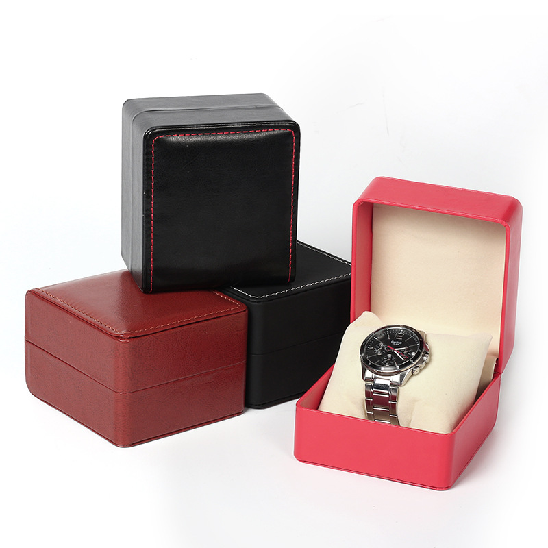 Pu leather high-end watch box black storage double watch box leather watch box flip display watch box in stock wholesale