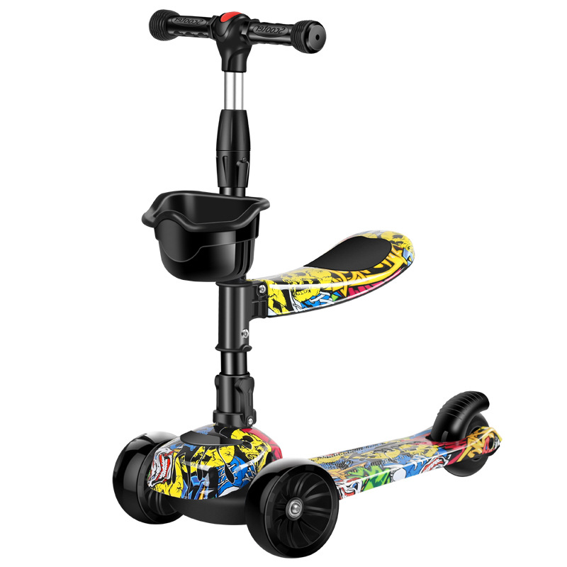Scooter children's two-in-one high-meter car children's scooter three-wheel pulley scooter scooter can take one-piece delivery