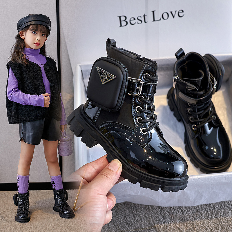 Girls' Martin Boots 2023 Spring and Autumn New Arrival Single Boots Fashion Girls' British Style Ankle Boots Children's Fleece-Lined Leather Boots Trendy