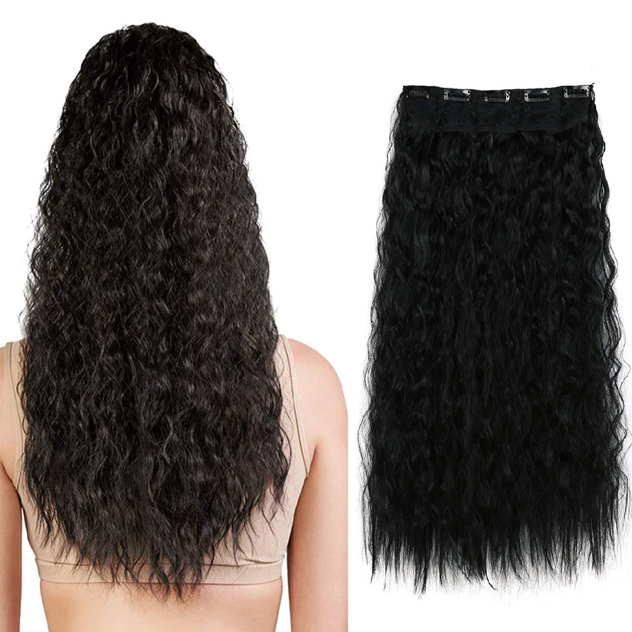 Xuchang cross-border one-piece wig water ripple corn hot wig piece Chemical Fiber One-piece clip hair extension wholesale