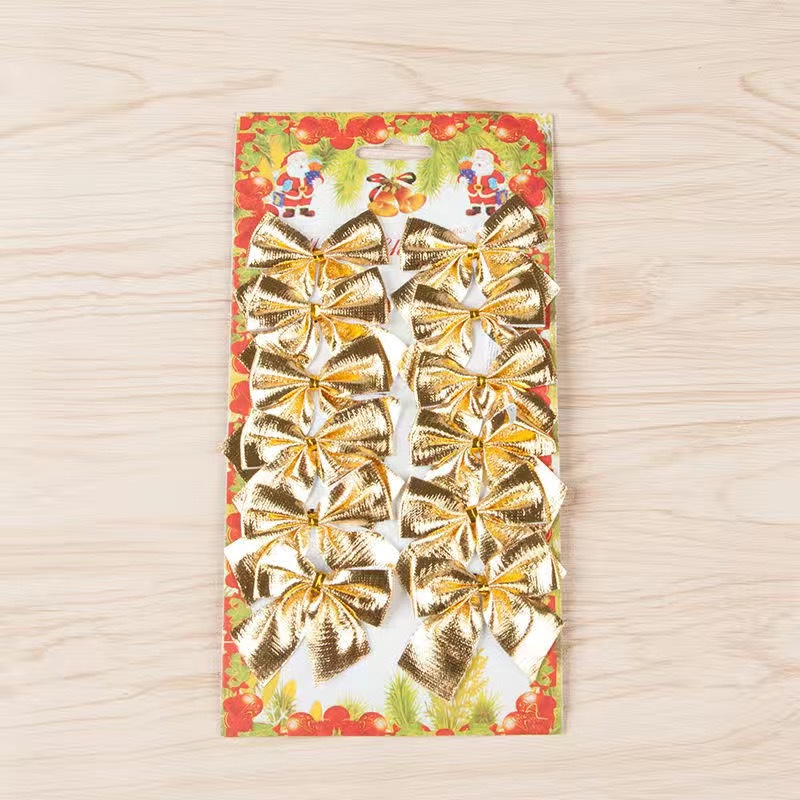 Hot sale Christmas decorations 5.5cm mini gold and silver red cloth bow Christmas tree decorations 12 pieces packaging
