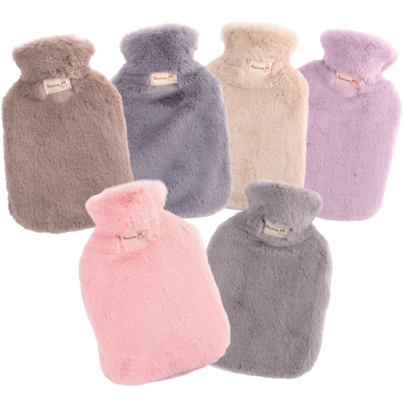 Cross-border 2L large capacity water-filled PVC hot water bag  rabbit wool flannel cover water injection hand warmer hot compress warm water _voghion.com