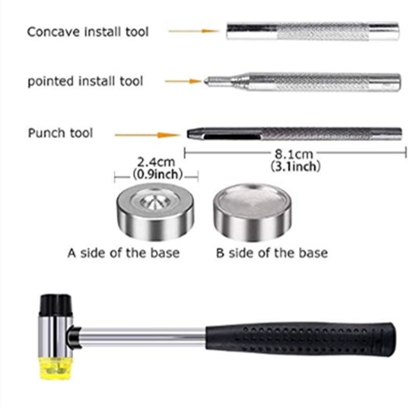 金属四合扣633#6色纽扣套装+安装工具锤子打孔钳扣子纽扣按扣跨境