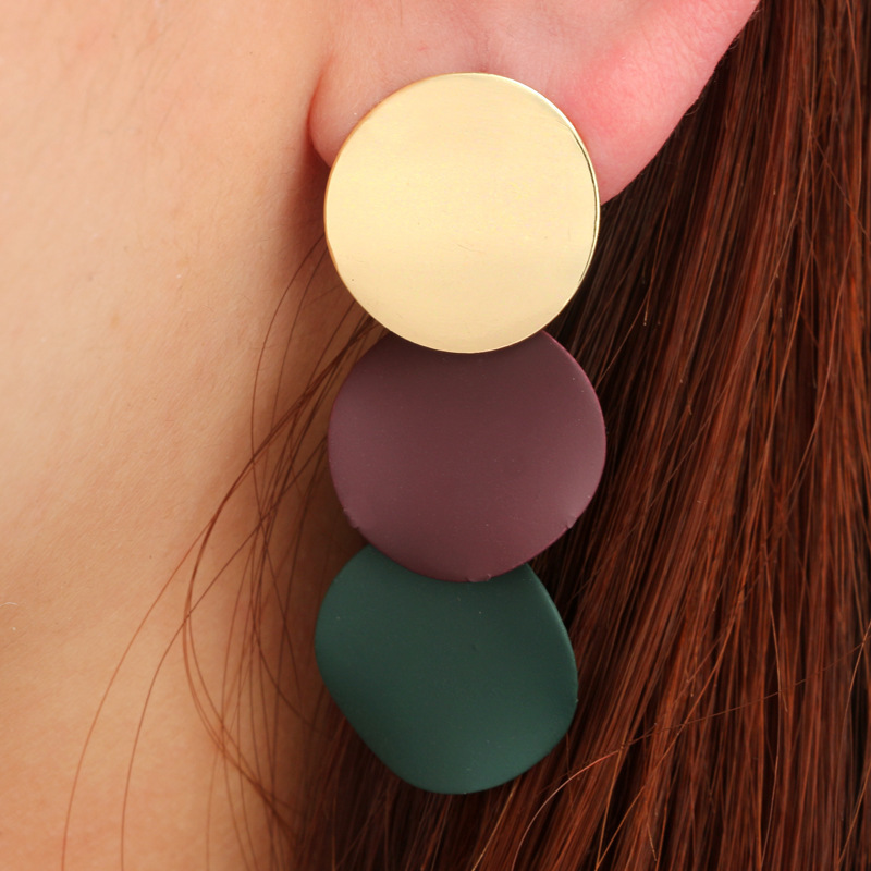 European and American temperament geometric concave-convex color matching small round wind chime fashion earrings trend versatile round earrings