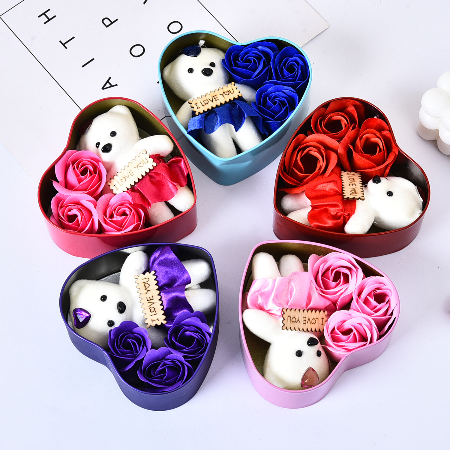 Heart-shaped Iron Box Soap Flower Valentine's Day Gift Eternal Flower Simulation Rose Foreign Trade Bouquet Gift Creative Wedding