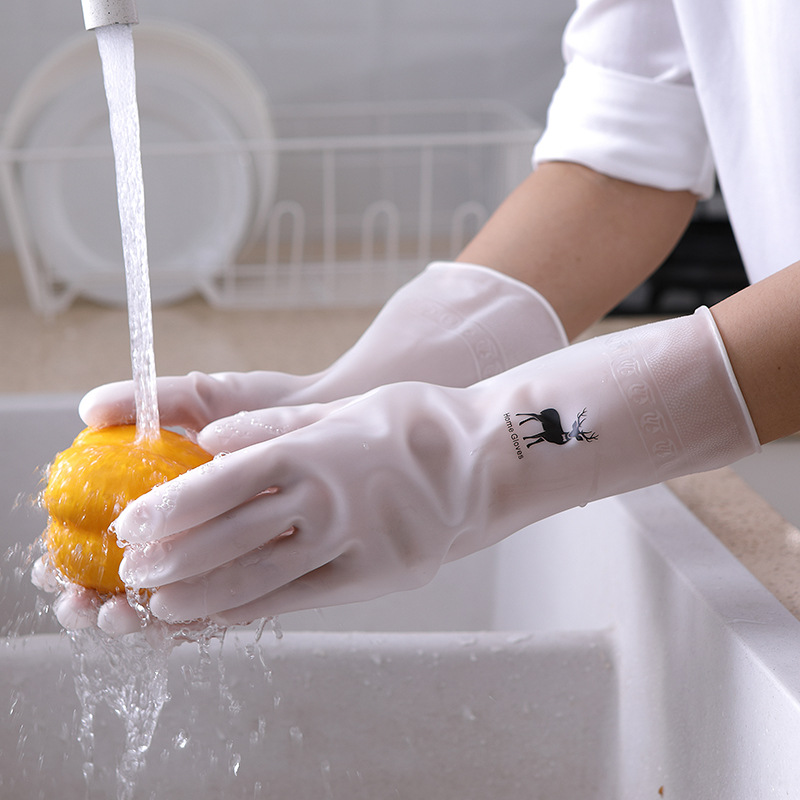 Household Gloves White-transmitting Laundry Waterproof Plastic Rubber Household Cleaning Non-slip Thickening Durable Kitchen Dishwashing