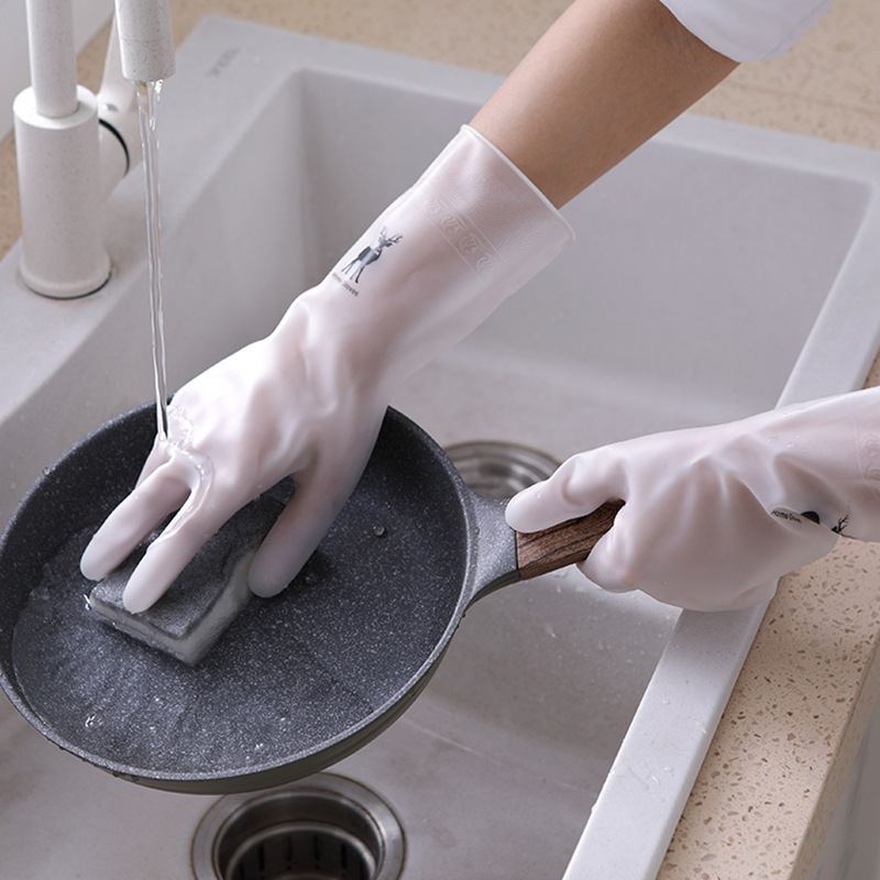 Household Gloves White-transmitting Laundry Waterproof Plastic Rubber Household Cleaning Non-slip Thickening Durable Kitchen Dishwashing