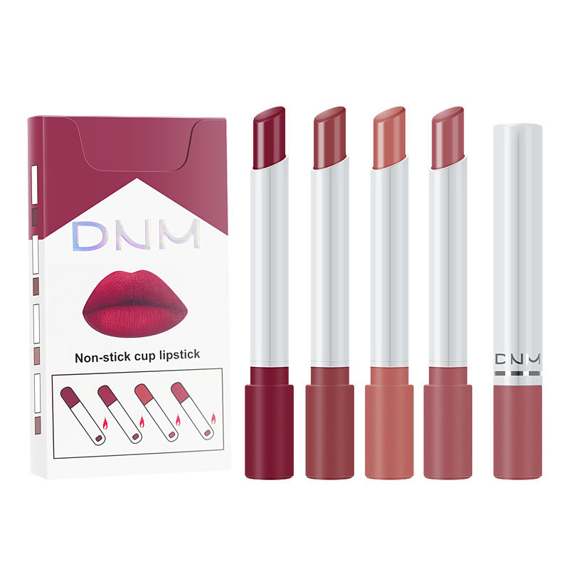 DNM Smoke Tube Thin Lipstick Four Makeup Suit Not Stick Cup Mirror Polarized Temperature Change Shingle Run Velvet Cross-border Exclusive