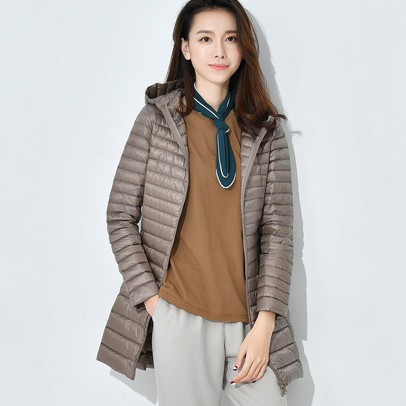 Lightweight Down Jacket Women's Mid-length 2022 Autumn and Winter New Fashionable Clearance Hood Slim-fit Slimming White Duck Down Winter Coat