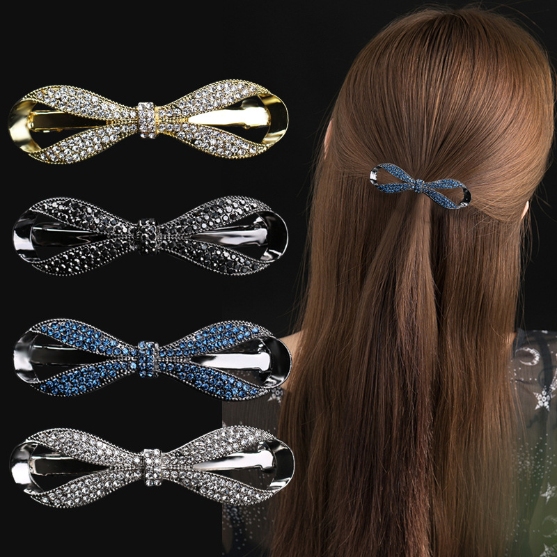 Small crystal bow spring clip women's horizontal clip ponytail clip manufacturers new hair accessories hair clip back hair clip