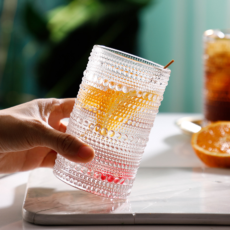 Ins Wave Point Vintage Phnom Penh Glass Cup Girl's Heart Milk Tea Cup Sunflower Water Cup Milk Cup Coffee Drink Cup