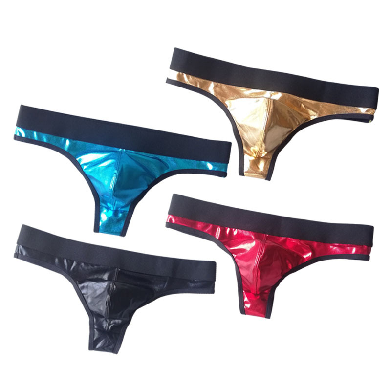 Patent leather imitation leather sexy men's thong nightclub performance Men's sexy underwear gay lover gift for men