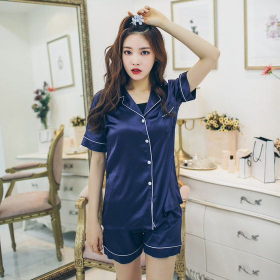 Women's Pajamas Two-Piece Silk Large Size Short-Sleeved Shorts Summer Ice Silk Home Clothes Fat Cross-Border Amazon