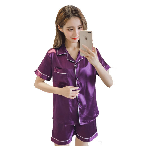 Women's Pajamas Two-Piece Silk Large Size Short-Sleeved Shorts Summer Ice Silk Home Clothes Fat Cross-Border Amazon